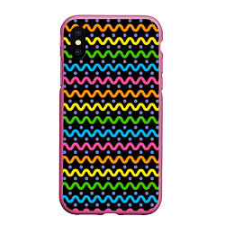 Чехол iPhone XS Max матовый Разноцветные волнистые линии, цвет: 3D-малиновый