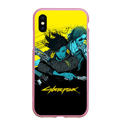 Чехол iPhone XS Max матовый Ви и Джонни Cyberpunk 2077 Vi johnny, цвет: 3D-розовый