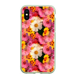 Чехол iPhone XS Max матовый Дачные садовые цветы, цвет: 3D-салатовый