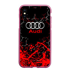 Чехол iPhone XS Max матовый AUDI АУДИ брызги, цвет: 3D-малиновый