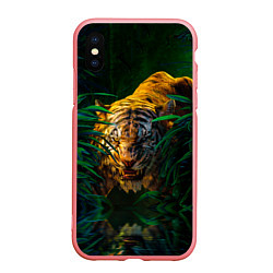 Чехол iPhone XS Max матовый Крадущийся тигр в джунглях, цвет: 3D-баблгам