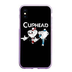 Чехол iPhone XS Max матовый Cuphead грозные ребята из Криминального чтива, цвет: 3D-сиреневый