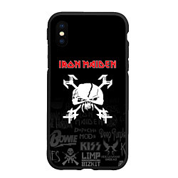 Чехол iPhone XS Max матовый Iron Maiden логотипы рок групп