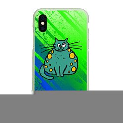 Чехол iPhone XS Max матовый Прикольный зеленый кот, цвет: 3D-салатовый