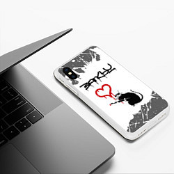 Чехол iPhone XS Max матовый БЭНКСИ - КРЫСА И СЕРДЕЧКО Брызги, цвет: 3D-белый — фото 2