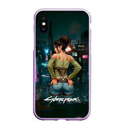 Чехол iPhone XS Max матовый Panam Панам Cyberpunk2077, цвет: 3D-сиреневый