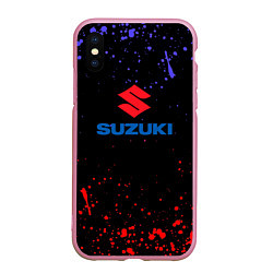 Чехол iPhone XS Max матовый SUZUKI брызги красок, цвет: 3D-розовый