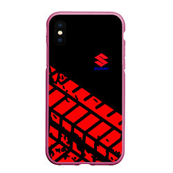 Чехол iPhone XS Max матовый SUZUKI следы шин, цвет: 3D-малиновый