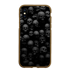 Чехол iPhone XS Max матовый Черепа на черном фоне паттерн, цвет: 3D-коричневый