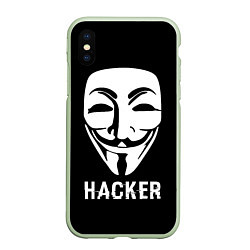 Чехол iPhone XS Max матовый HACKER Маска V, цвет: 3D-салатовый