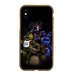 Чехол iPhone XS Max матовый Five Nights at Freddys - FNAF персонажи игры, цвет: 3D-коричневый