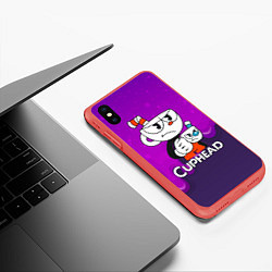 Чехол iPhone XS Max матовый Недовольная чашечка cuphead, цвет: 3D-красный — фото 2