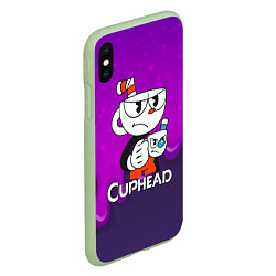 Чехол iPhone XS Max матовый Недовольная чашечка cuphead, цвет: 3D-салатовый — фото 2