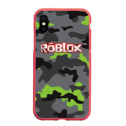 Чехол iPhone XS Max матовый Roblox Камуфляж Серо-Чёрный, цвет: 3D-красный