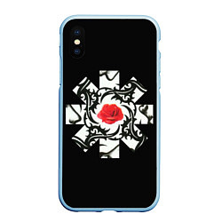 Чехол iPhone XS Max матовый RHCP Logo Red Rose, цвет: 3D-голубой