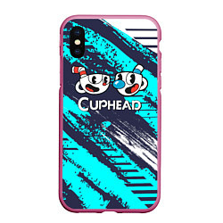 Чехол iPhone XS Max матовый Cuphead две чашечки, цвет: 3D-малиновый