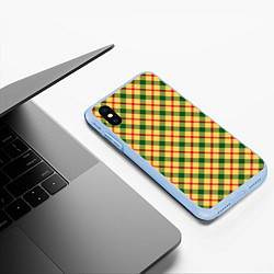 Чехол iPhone XS Max матовый Желто-зеленая Клетка, цвет: 3D-голубой — фото 2