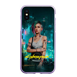 Чехол iPhone XS Max матовый Judy Cyberpunk 2077, цвет: 3D-светло-сиреневый