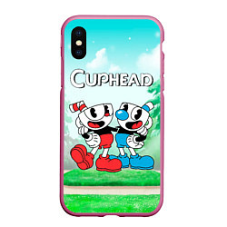 Чехол iPhone XS Max матовый Cuphead Красная и синяя чашечка, цвет: 3D-малиновый