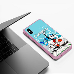 Чехол iPhone XS Max матовый Cuphead 2 чашечки, цвет: 3D-розовый — фото 2