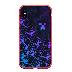 Чехол iPhone XS Max матовый Minecraft CREEPER NEON, цвет: 3D-красный