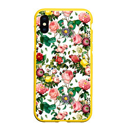 Чехол iPhone XS Max матовый Узор из летних роз Summer Roses Pattern, цвет: 3D-желтый