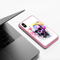 Чехол iPhone XS Max матовый Череп - акварель, цвет: 3D-малиновый — фото 2