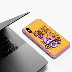 Чехол iPhone XS Max матовый СЧАСТЛИВАЯ ДЕВУШКА С ВЕЕРОМ, цвет: 3D-малиновый — фото 2