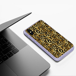 Чехол iPhone XS Max матовый Золотистые узоры, цвет: 3D-светло-сиреневый — фото 2