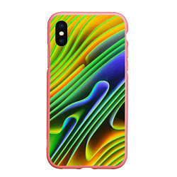 Чехол iPhone XS Max матовый Цветные неоновые полосы Абстракция Color neon patt