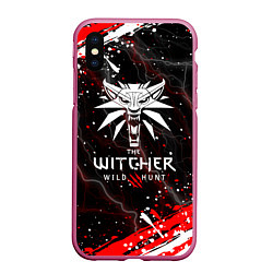 Чехол iPhone XS Max матовый THE WITCHER ВОЛК БРЫЗГИ КРАСОК МОЛНИИ, цвет: 3D-малиновый