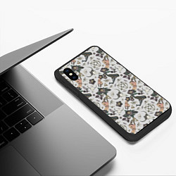 Чехол iPhone XS Max матовый Пентаграмма, бабочка, череп, ведьма, темные цветы, цвет: 3D-черный — фото 2