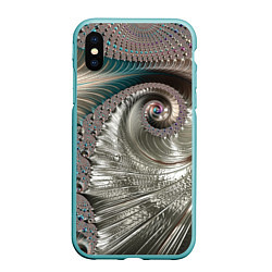 Чехол iPhone XS Max матовый Fractal pattern Spiral Серебристый фрактал спираль, цвет: 3D-мятный