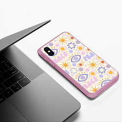 Чехол iPhone XS Max матовый ХИППИ ПАТТЕРН В СТИЛЕ 70х, цвет: 3D-розовый — фото 2
