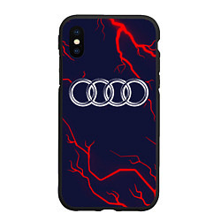 Чехол iPhone XS Max матовый Символ AUDI на фоне грозы, цвет: 3D-черный