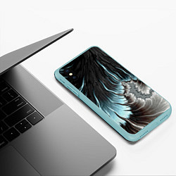 Чехол iPhone XS Max матовый Черно-бирюзовый фрактал Абстракция, цвет: 3D-мятный — фото 2