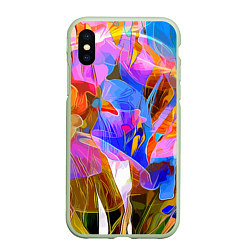 Чехол iPhone XS Max матовый Красочный цветочный паттерн Лето Colorful floral p, цвет: 3D-салатовый