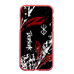 Чехол iPhone XS Max матовый BERSERK BLACK MASK - БЕРСЕРК ЧЁРНАЯ МАСКА, цвет: 3D-красный