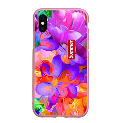 Чехол iPhone XS Max матовый Красочный цветочный паттерн Лето Colorful Floral P, цвет: 3D-розовый