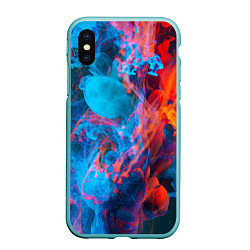 Чехол iPhone XS Max матовый Красный и синий абстрактный дым, цвет: 3D-мятный