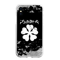 Чехол iPhone XS Max матовый Белый логотип black clover чёрный клевер