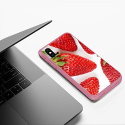 Чехол iPhone XS Max матовый Strawberries, цвет: 3D-малиновый — фото 2