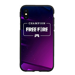 Чехол iPhone XS Max матовый Free Fire Gaming Champion: рамка с лого и джойстик, цвет: 3D-черный