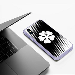 Чехол iPhone XS Max матовый Белый логотип Черный клевер на черном, цвет: 3D-светло-сиреневый — фото 2