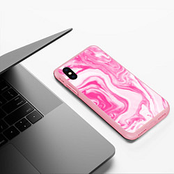 Чехол iPhone XS Max матовый РОЗОВЫЕ РАЗВОДЫ КРАСКИ МРАМОР, цвет: 3D-баблгам — фото 2