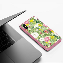 Чехол iPhone XS Max матовый Цветы Белые и Розовые Пионы, цвет: 3D-малиновый — фото 2