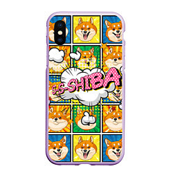 Чехол iPhone XS Max матовый Pop art shiba inu, цвет: 3D-сиреневый