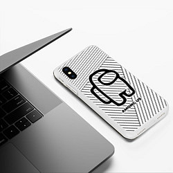 Чехол iPhone XS Max матовый Символ Among Us на светлом фоне с полосами, цвет: 3D-белый — фото 2