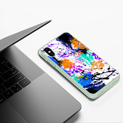 Чехол iPhone XS Max матовый Брызги и мазки разноцветных красок на белом фоне, цвет: 3D-салатовый — фото 2