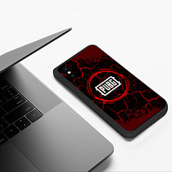 Чехол iPhone XS Max матовый Символ PUBG и краска вокруг на темном фоне, цвет: 3D-черный — фото 2
